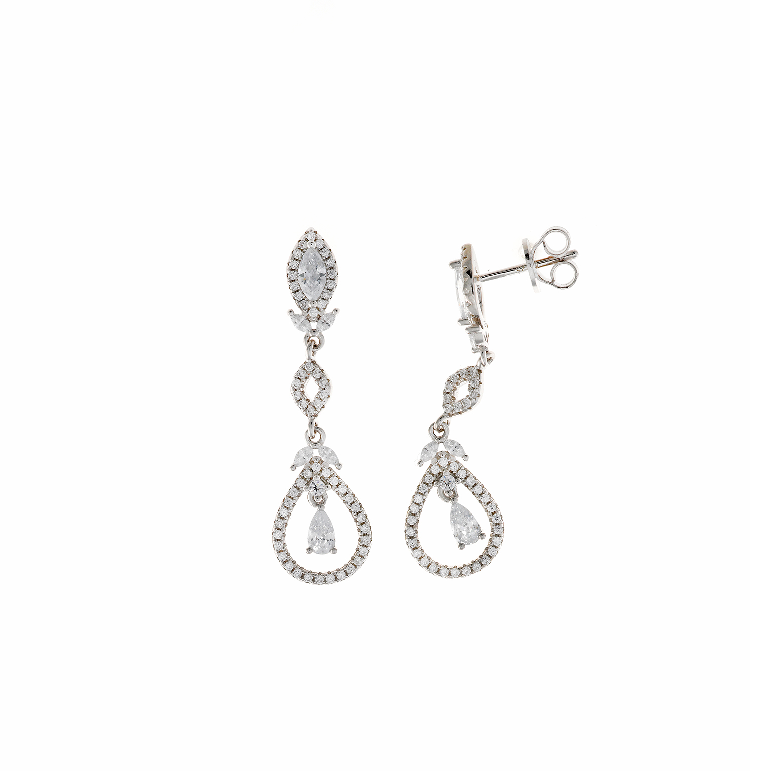 Pendientes plata largos Salvatore circonitas blancas