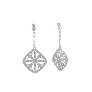 Pendientes plata largos Salvatore filigrana circonitas blancas