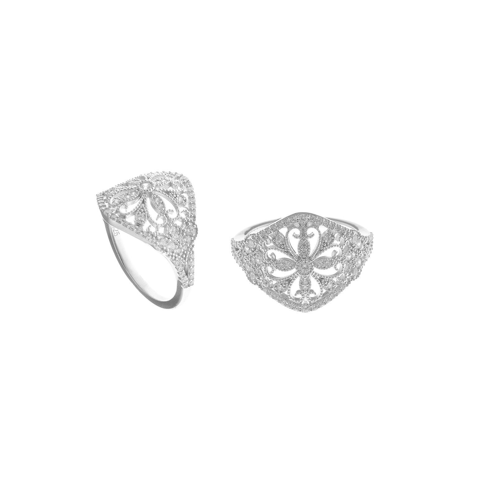 Sortija plata Salvatore filigrana circonitas blancas