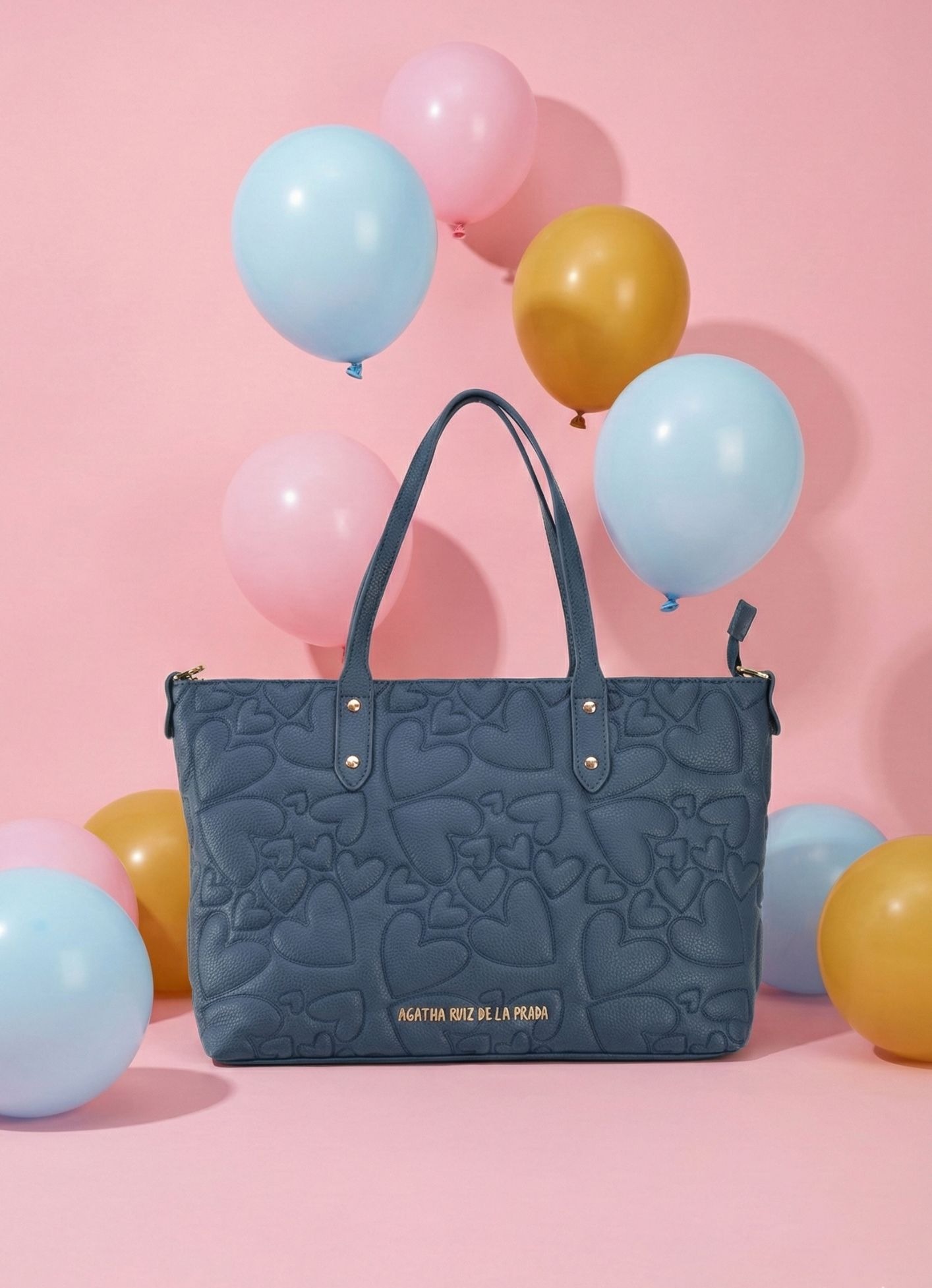 Bolso Shopper Agatha Ruiz de la Prada corazones bordados azul