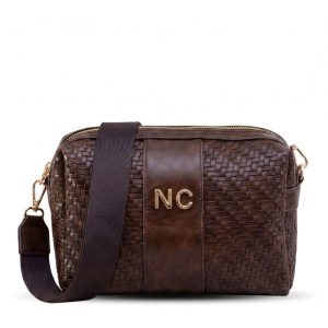 Bandolera rectangular Noco trenzada marrón